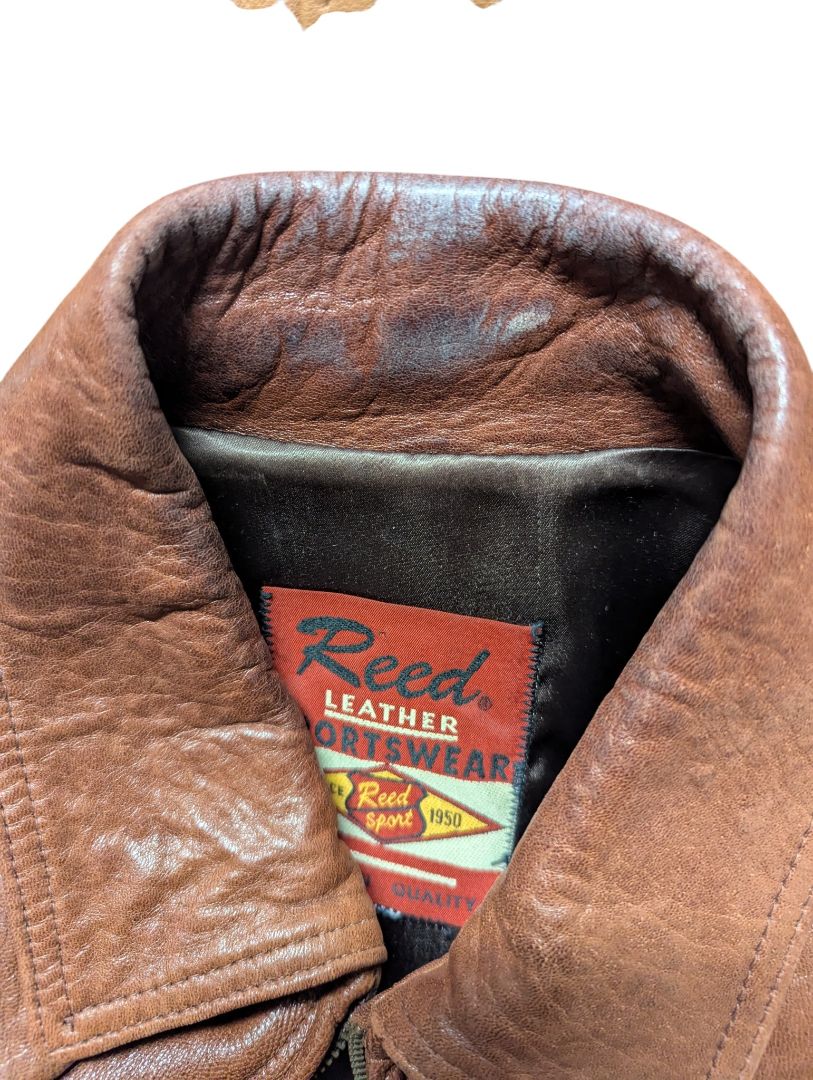 Reed Leather Sportswear Brown Leather Bomber Jacket
