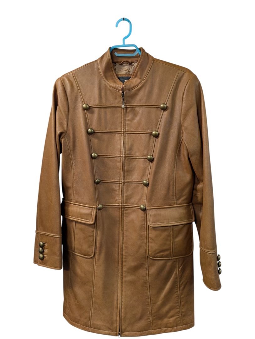 Dimitri Collection Tan Leather Military-Style Coat