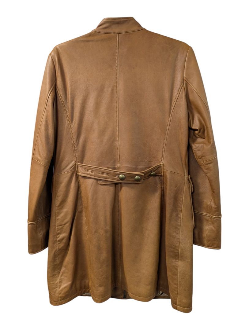Dimitri Collection Tan Leather Military-Style Coat