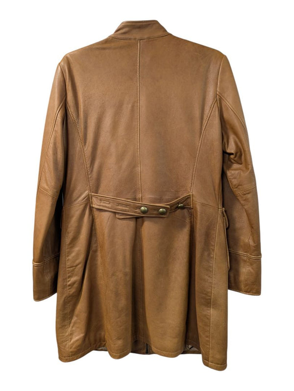Dimitri Collection Tan Leather Military-Style Coat