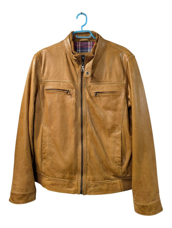 Danier Tan Leather Bomber Jacket