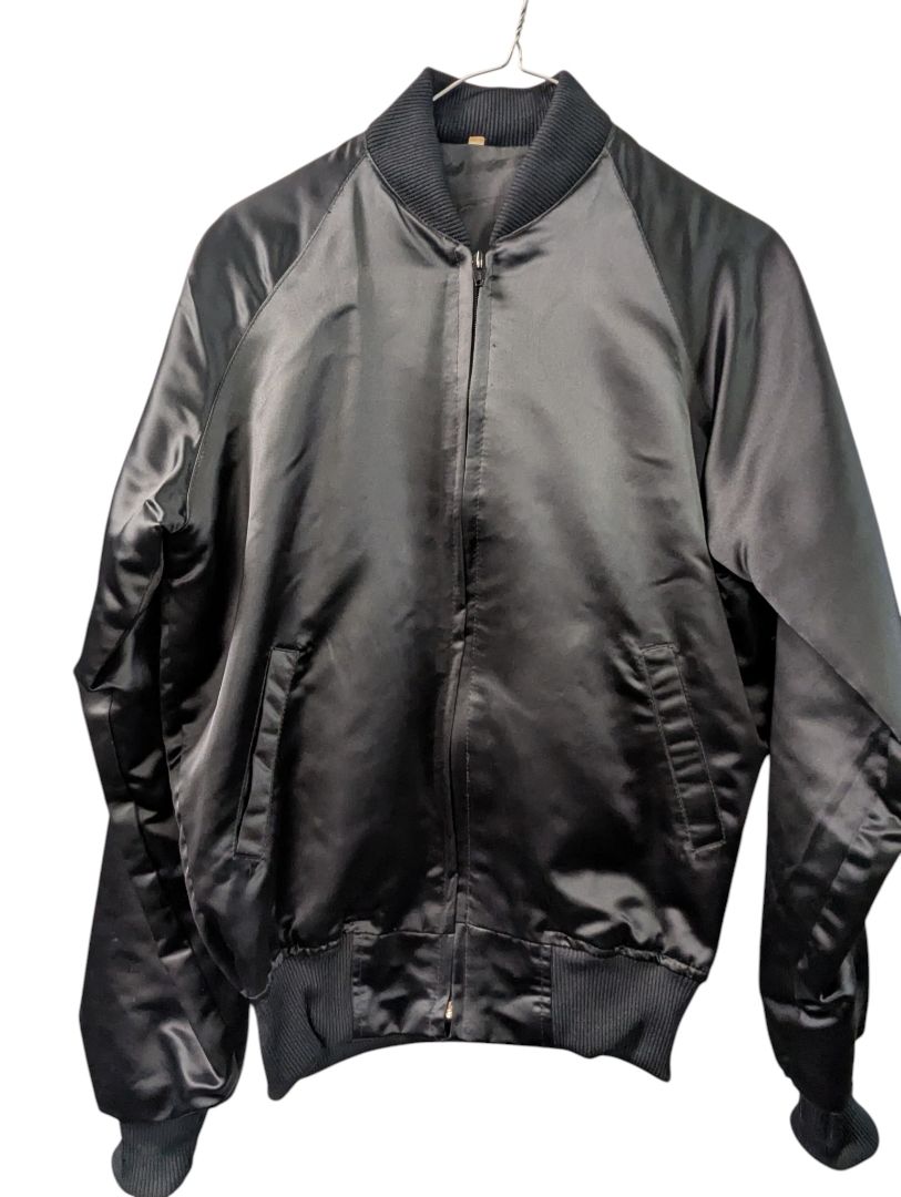 Black Satin Dragon Embroidered Bomber Jacket