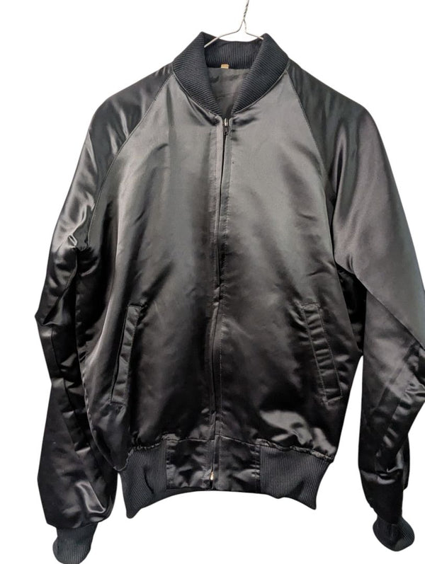 Black Satin Dragon Embroidered Bomber Jacket