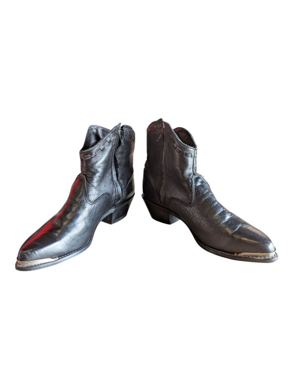 Black Leather Western Ankle Boots – Size 9