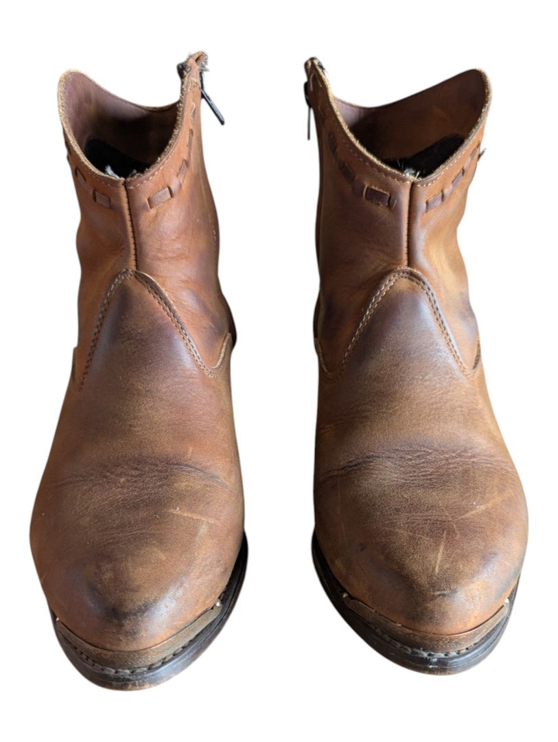 Brown Leather Western-Style Ankle Boots