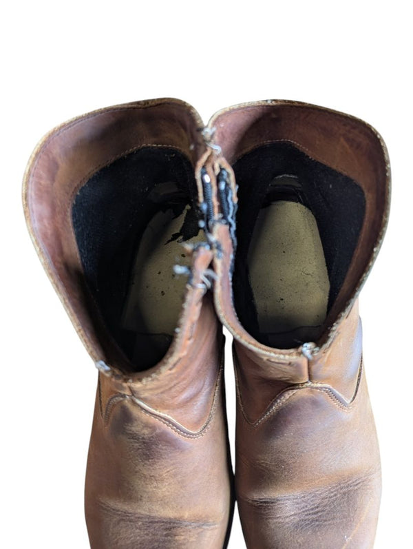Brown Leather Western-Style Ankle Boots
