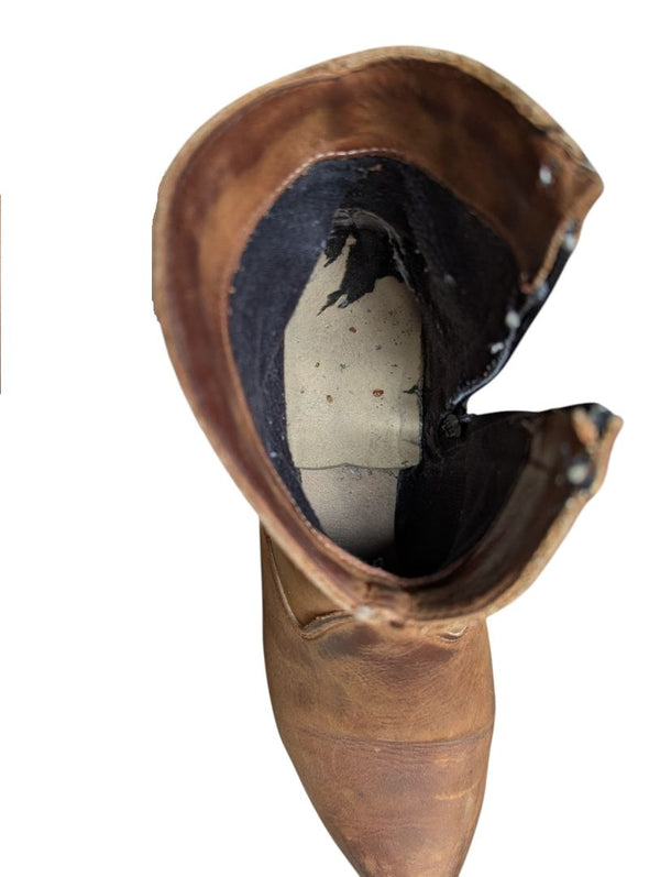 Brown Leather Western-Style Ankle Boots