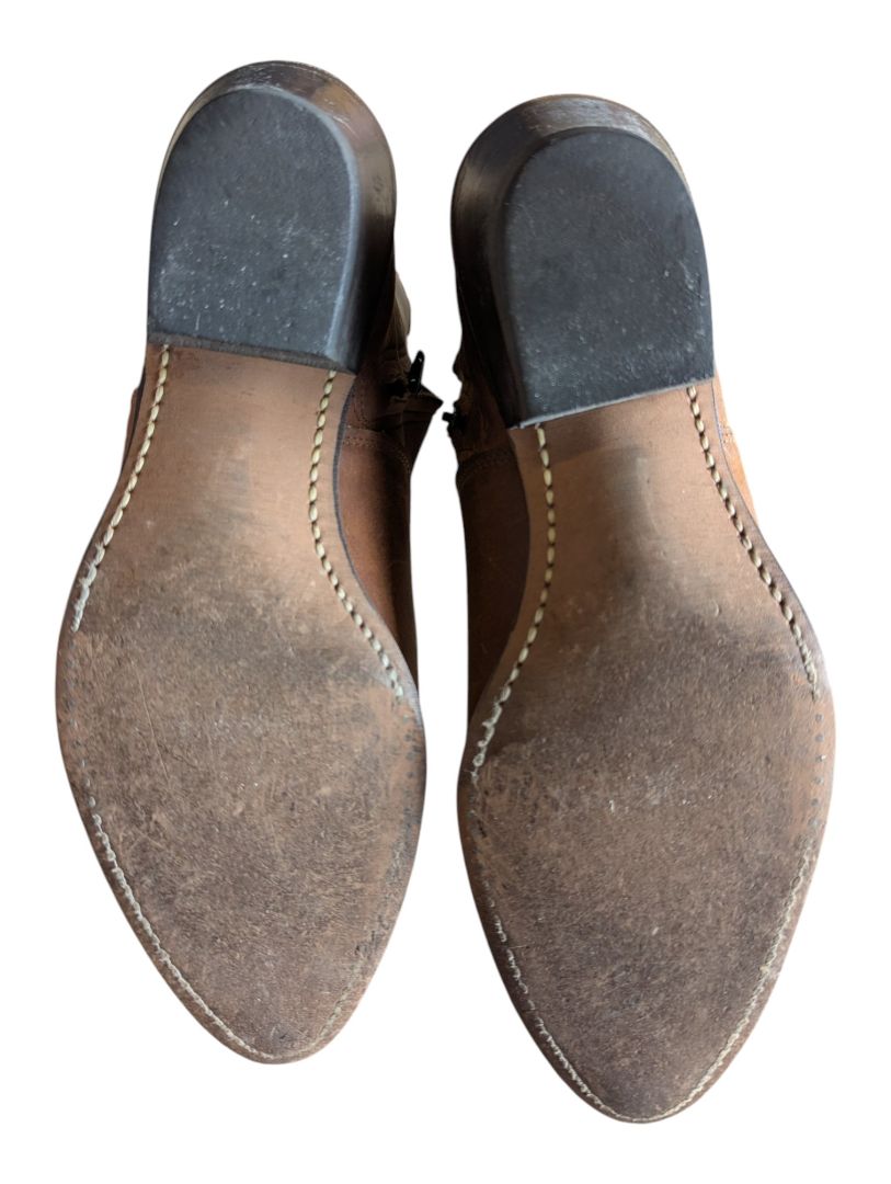 Brown Leather Western-Style Ankle Boots
