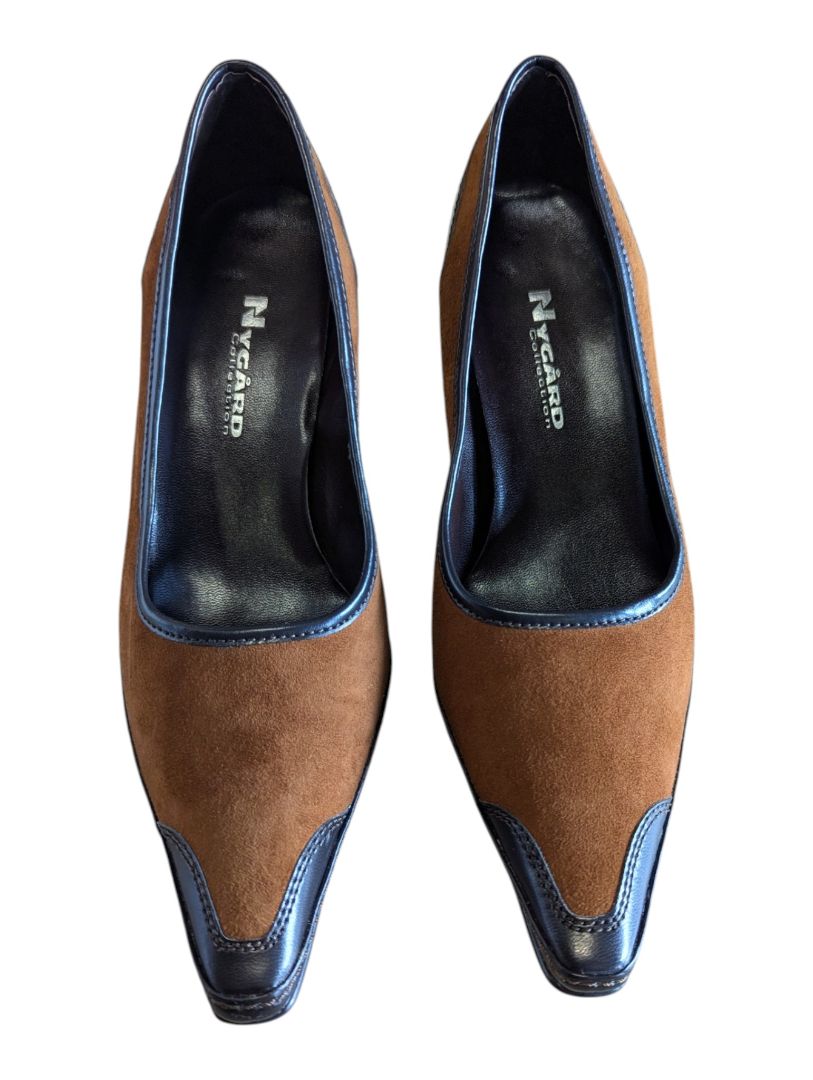 Nygård Collection Taylor Tan Suede & Black Patent Heels – Size 8M