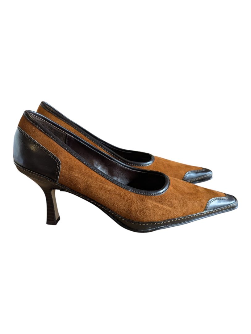 Nygård Collection Taylor Tan Suede & Black Patent Heels – Size 8M