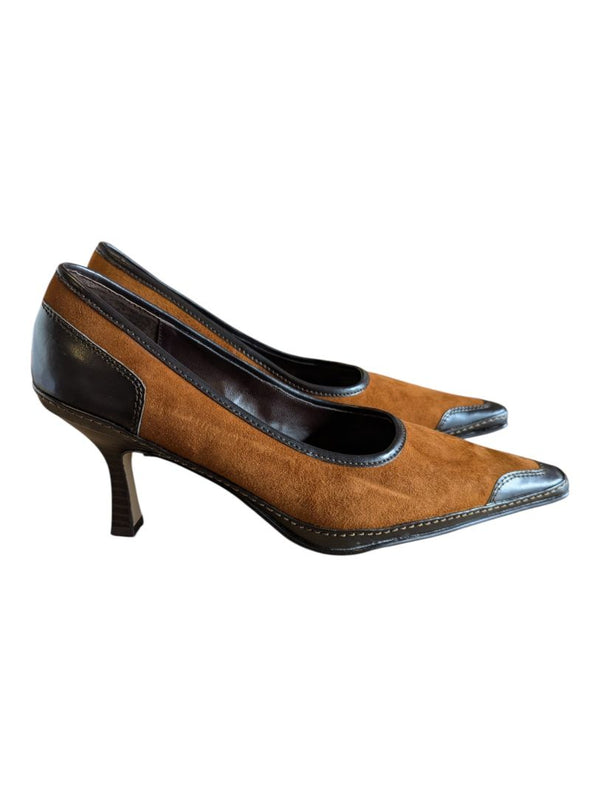 Nygård Collection Taylor Tan Suede & Black Patent Heels – Size 8M
