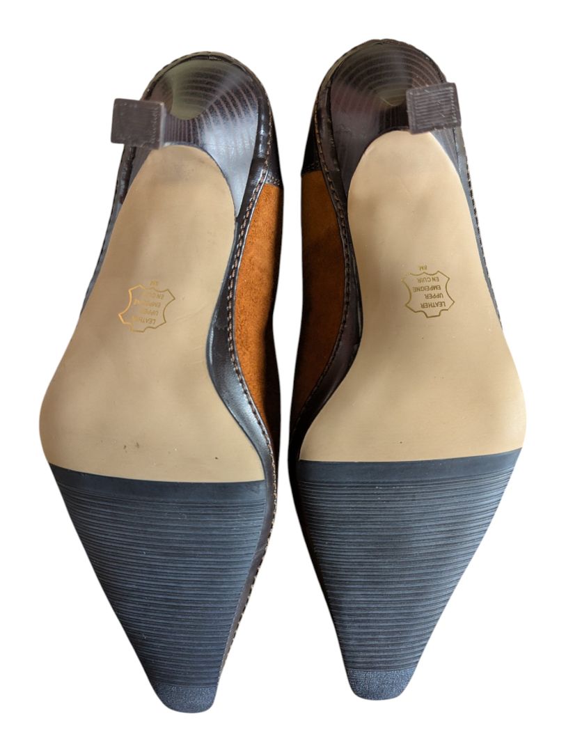 Nygård Collection Taylor Tan Suede & Black Patent Heels – Size 8M