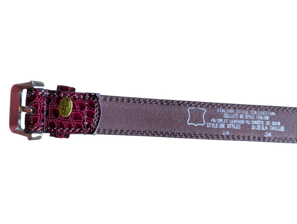 Burgundy Croc-Embossed Genuine Leather Belt