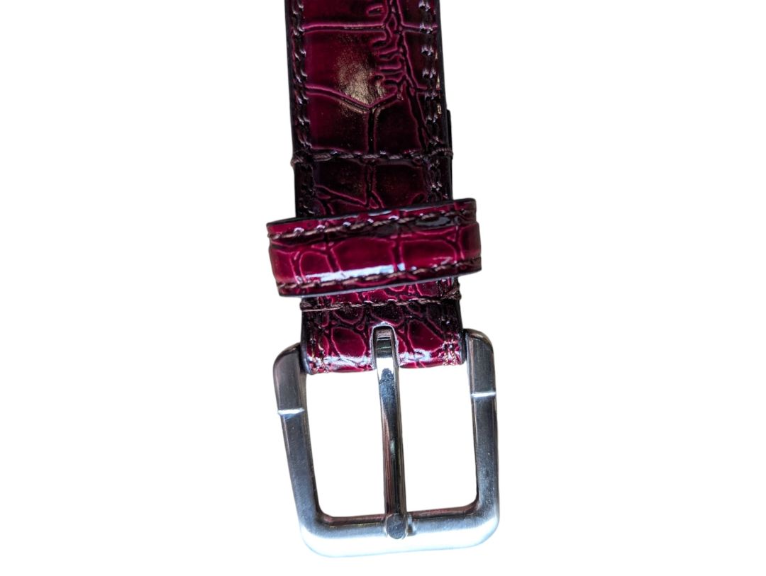 Burgundy Croc-Embossed Genuine Leather Belt