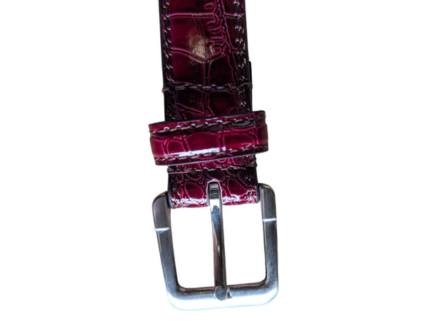 Burgundy Croc-Embossed Genuine Leather Belt