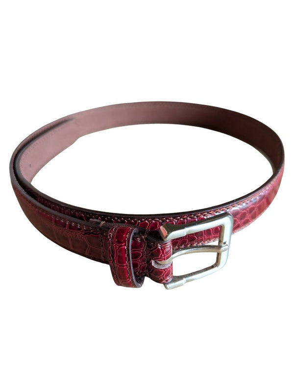Burgundy Croc-Embossed Genuine Leather Belt