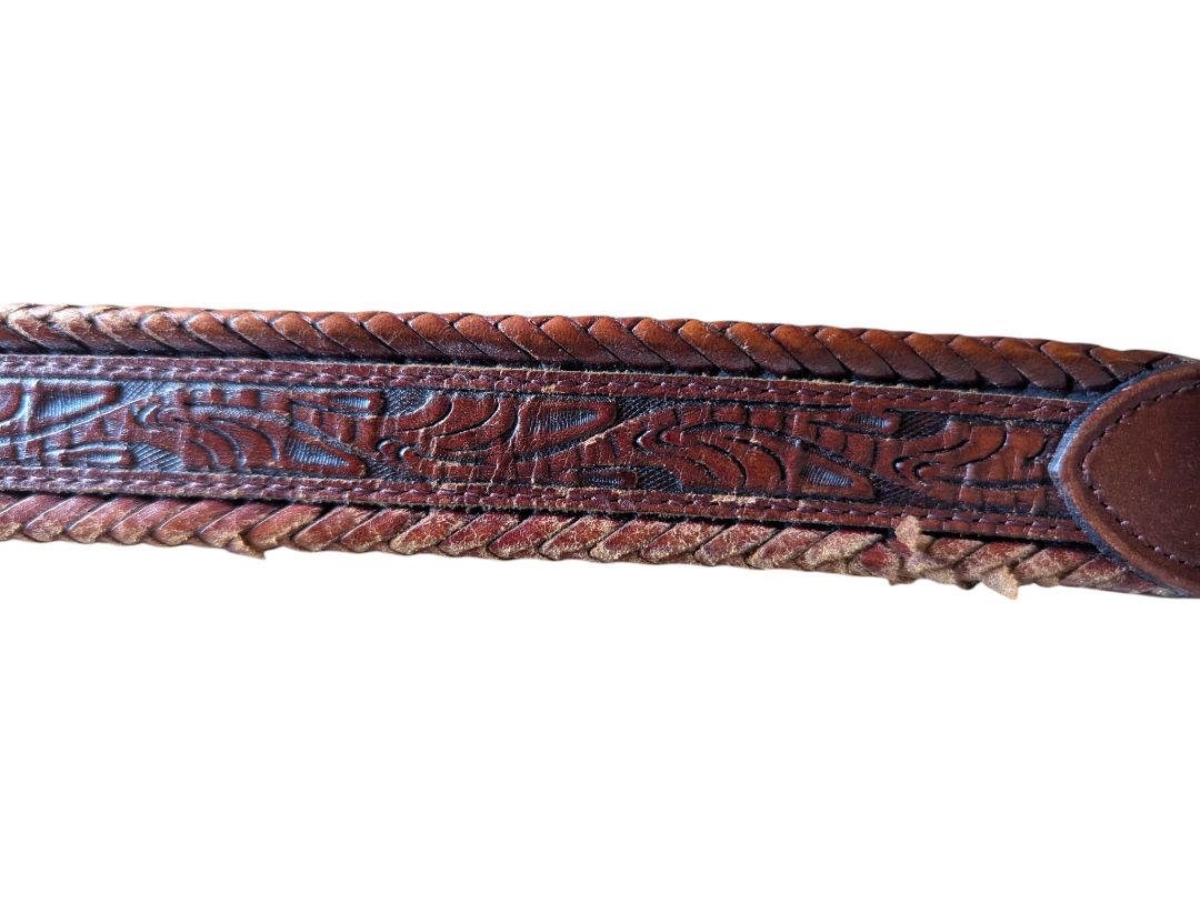 Vintage Brown Tooled Leather Western Belt – Size 34
