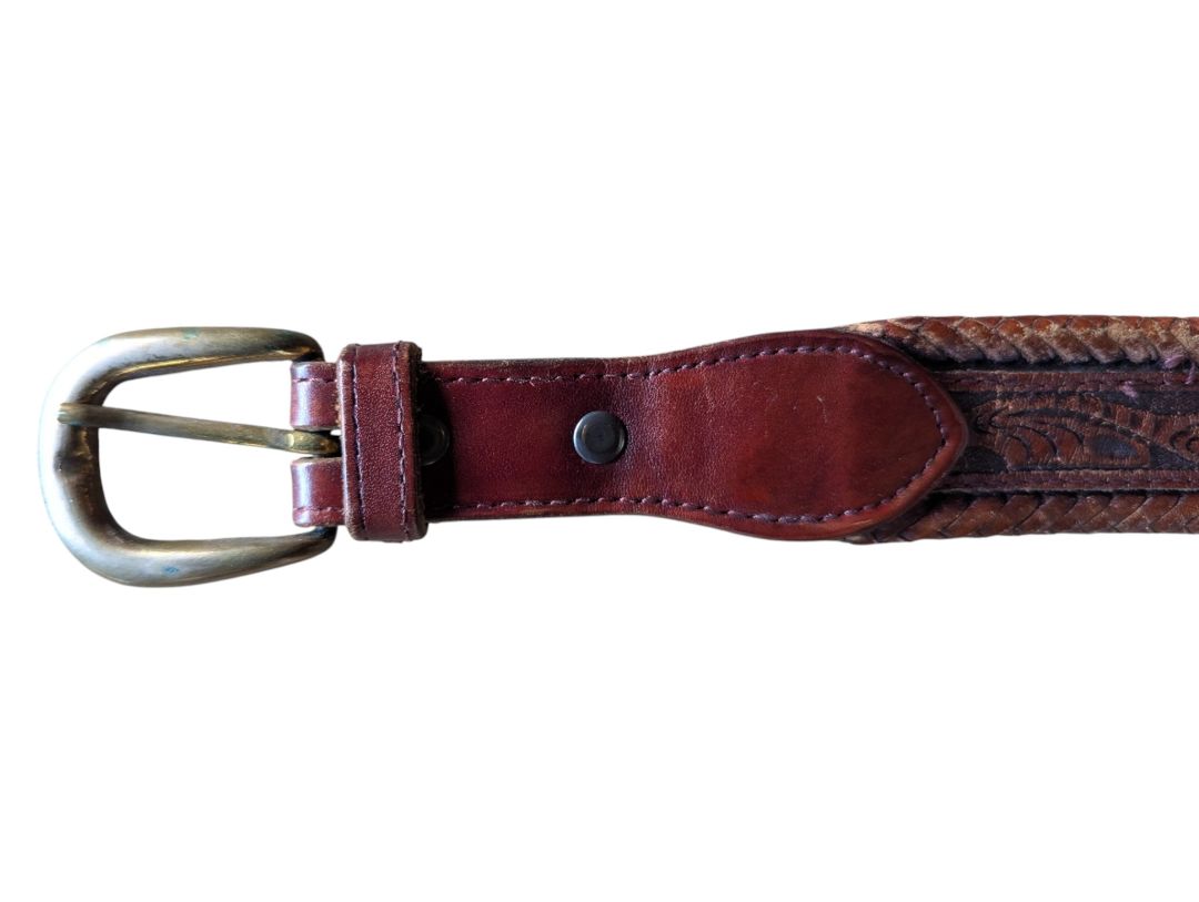Vintage Brown Tooled Leather Western Belt – Size 34
