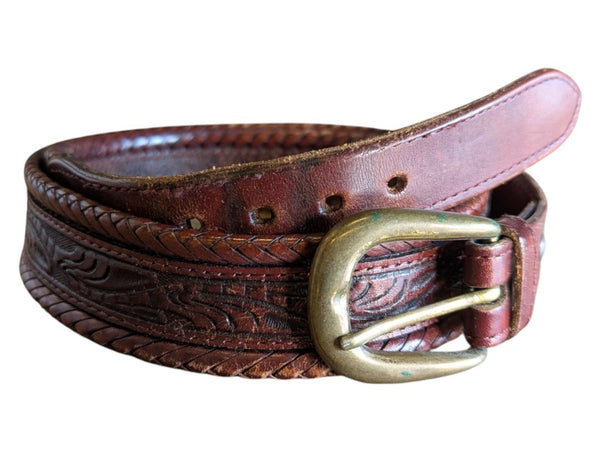 Vintage Brown Tooled Leather Western Belt – Size 34