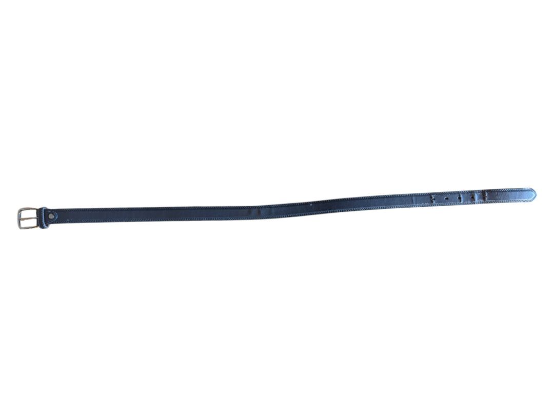 Dark Grey Leather Belt with Silver-Tone Buckle