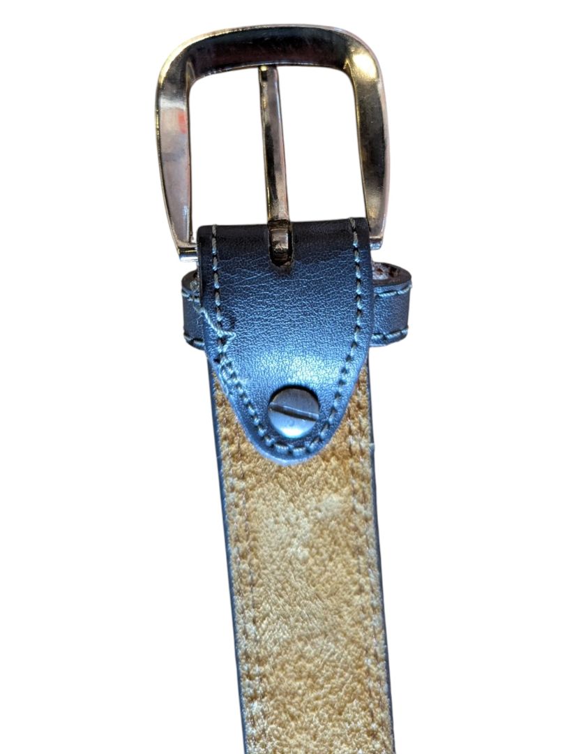 Dark Grey Leather Belt with Silver-Tone Buckle