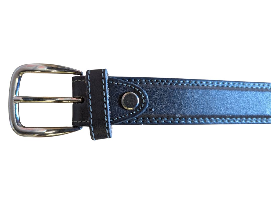 Dark Grey Leather Belt with Silver-Tone Buckle
