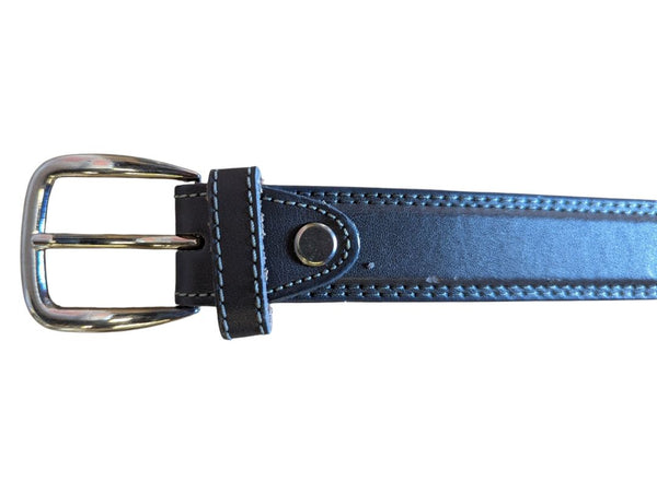 Dark Grey Leather Belt with Silver-Tone Buckle