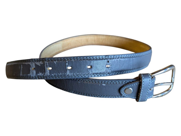 Dark Grey Leather Belt with Silver-Tone Buckle