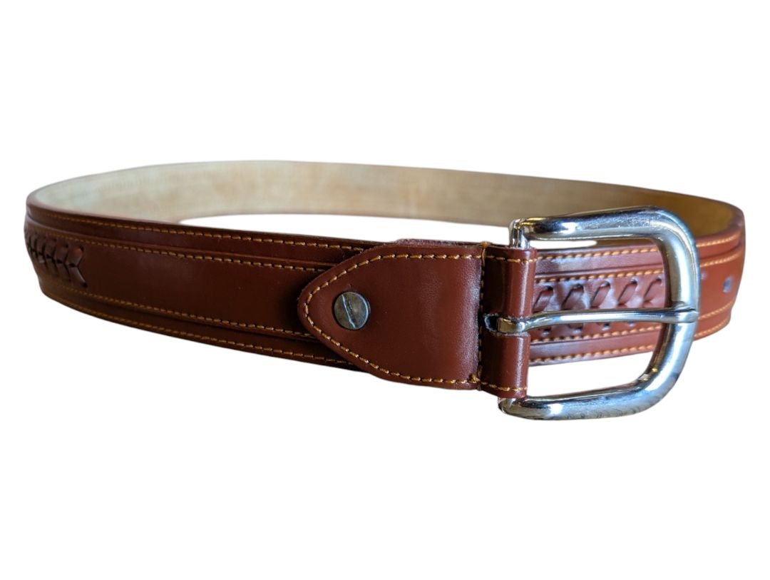 Brown Leather Belt with Braided Centre Detail