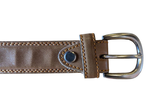 Tan Leather Belt with Silver-Tone Buckle