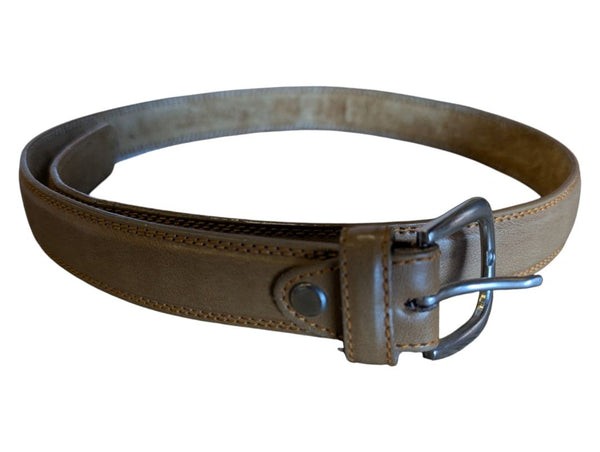 Tan Leather Belt with Silver-Tone Buckle