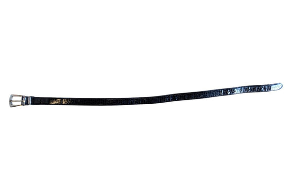Black Croc-Embossed Leather Belt with Silver-Tone Buckle