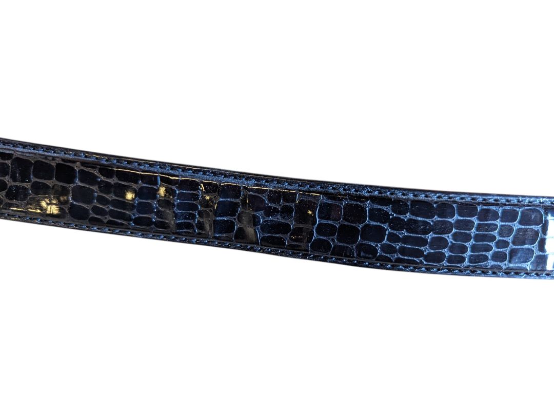 Black Croc-Embossed Leather Belt with Silver-Tone Buckle