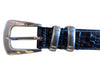 Black Croc-Embossed Leather Belt with Silver-Tone Buckle