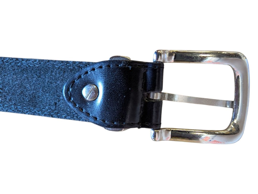 Black Leather Belt with Silver-Tone Buckle