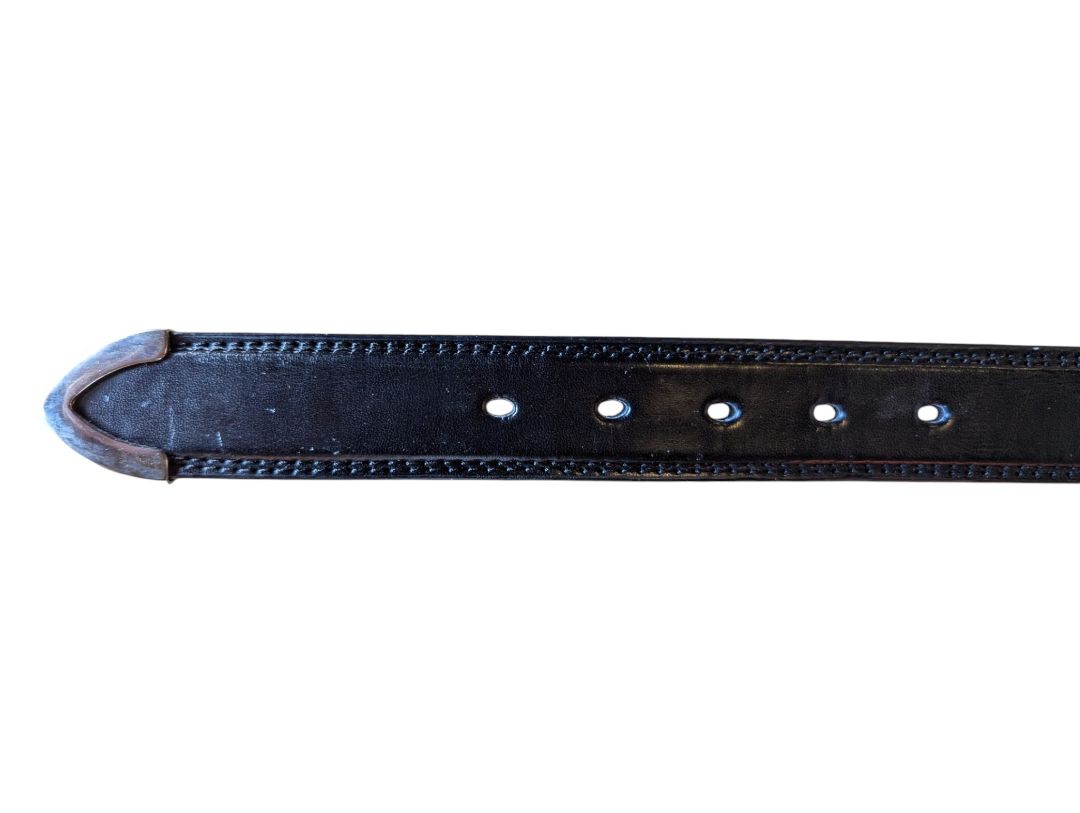 Black Leather Belt with Silver-Tone Buckle