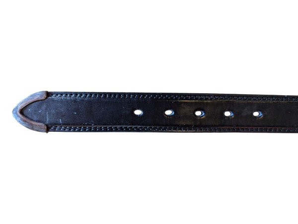 Black Leather Belt with Silver-Tone Buckle
