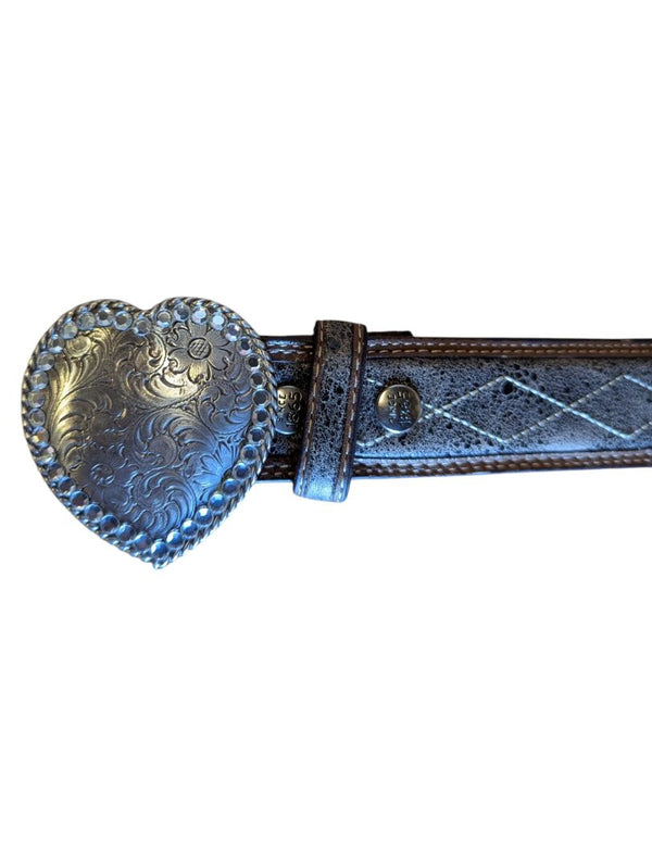 Stetson Full Grain Leather Belt with Rhinestone Heart Buckle