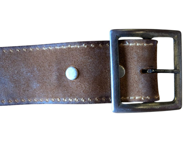 Brown Leather Belt with Metal Buckle