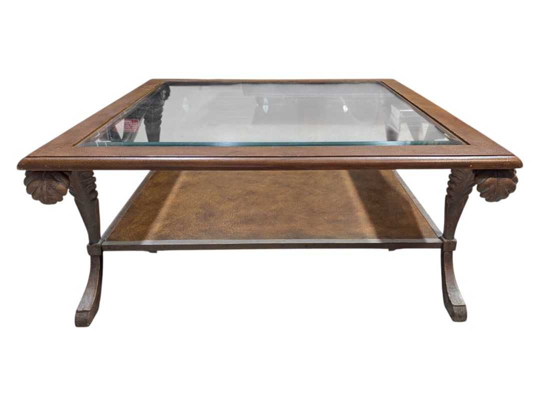 Square Glass-Top Coffee Table with Metal Frame