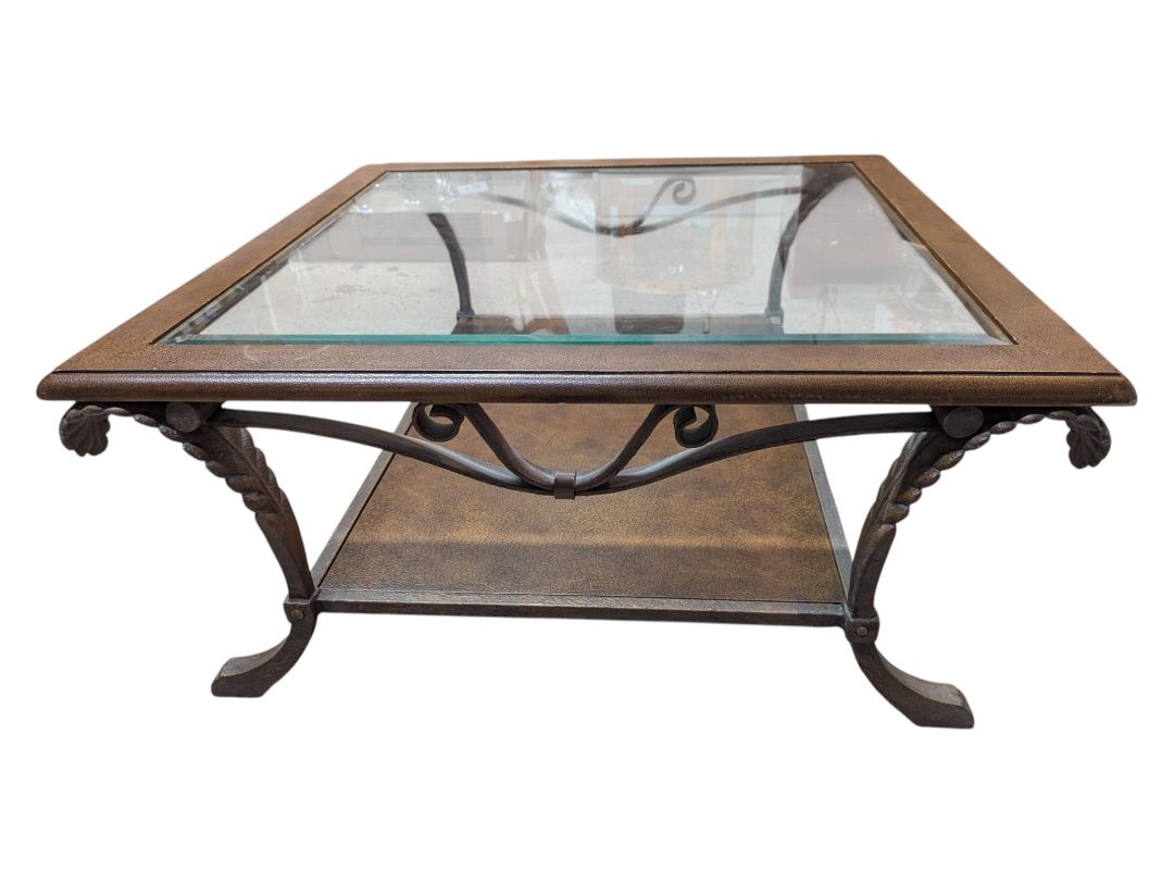 Square Glass-Top Coffee Table with Metal Frame