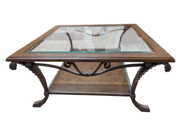 Square Glass-Top Coffee Table with Metal Frame