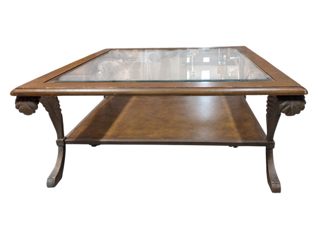 Square Glass-Top Coffee Table with Metal Frame