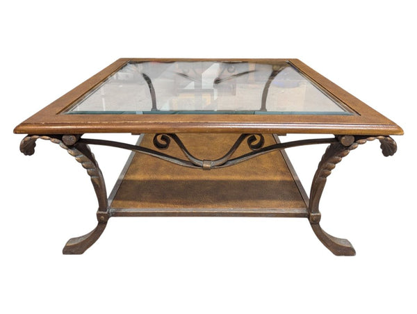 Square Glass-Top Coffee Table with Metal Frame