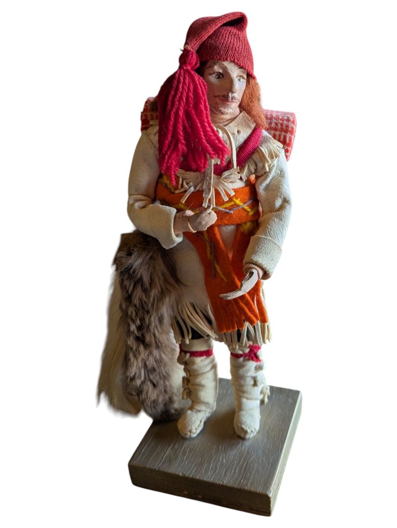 Handcrafted Indigenous-Style Hunter/Trapper Doll Figure with Fur Pelt & Backpack