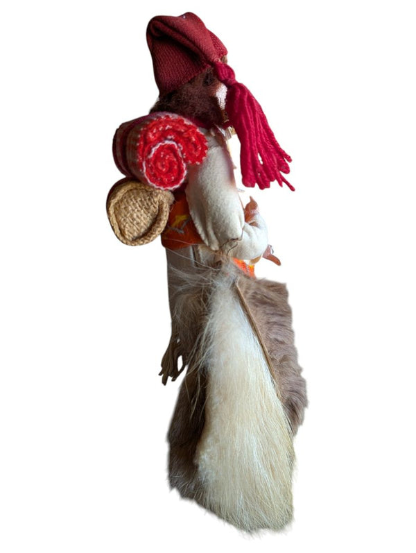 Handcrafted Indigenous-Style Hunter/Trapper Doll Figure with Fur Pelt & Backpack