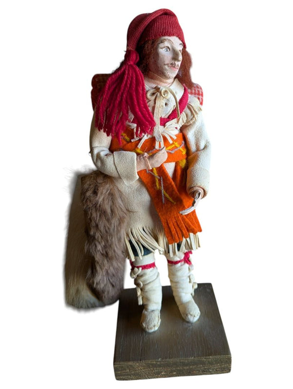 Handcrafted Indigenous-Style Hunter/Trapper Doll Figure with Fur Pelt & Backpack