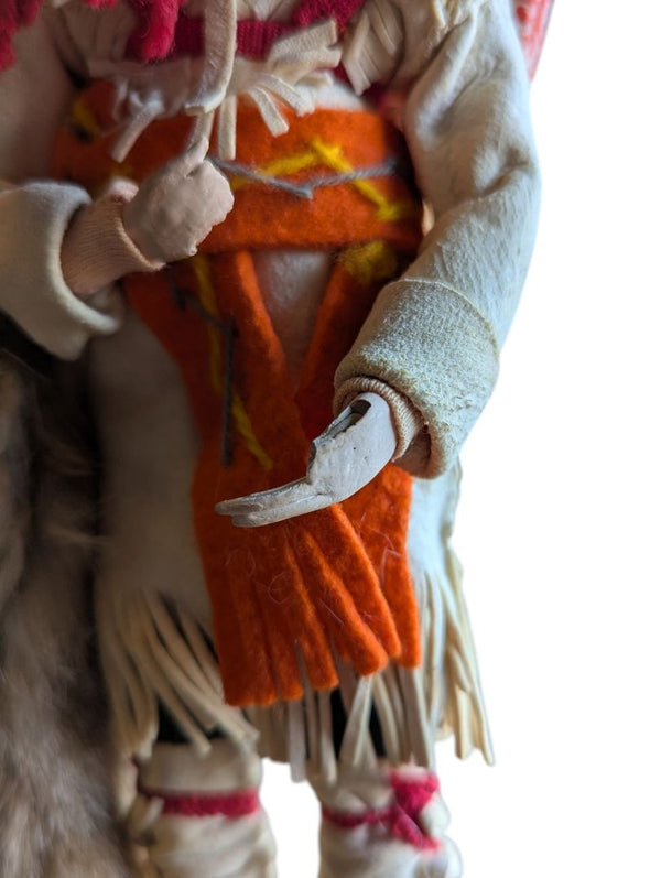 Handcrafted Indigenous-Style Hunter/Trapper Doll Figure with Fur Pelt & Backpack
