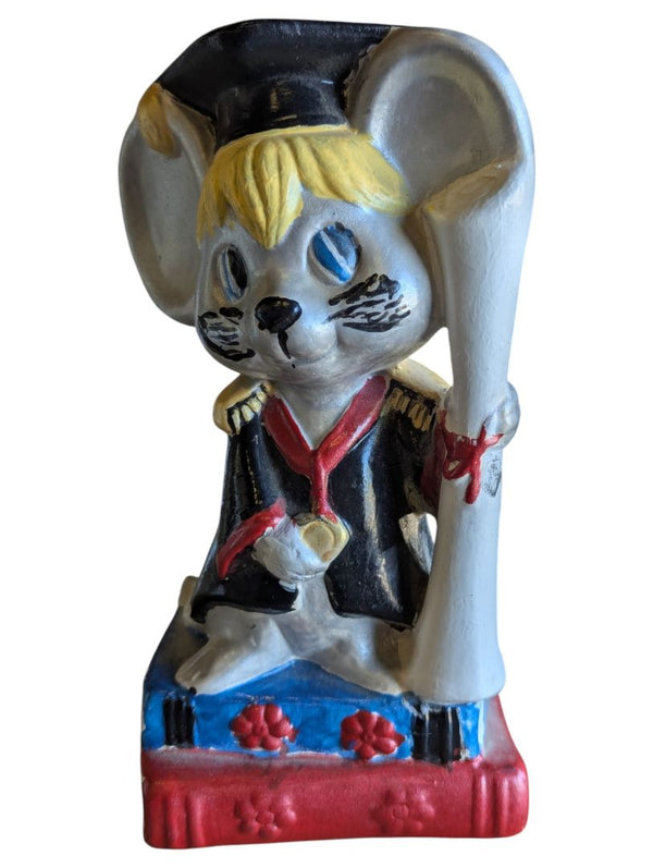 Vintage Hand-Painted Ceramic Graduation Mouse Bookends