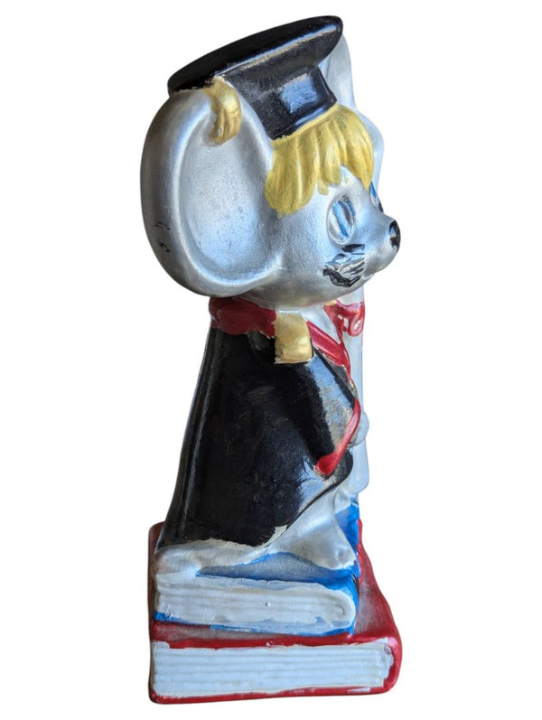 Vintage Hand-Painted Ceramic Graduation Mouse Bookends